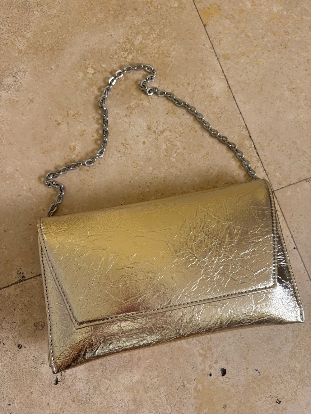 BRAND NEW Zara Metallic Gold Envelope Shoulder Bag with Chain Strap